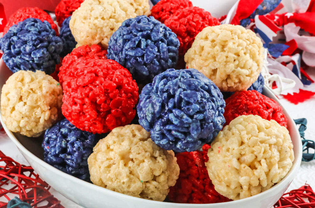 patriotic-colored rice cereal treats 